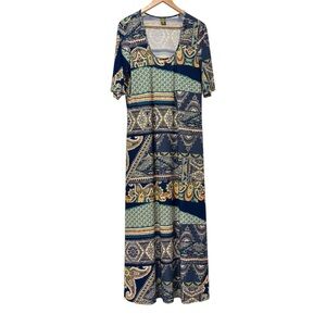 Patterned Paisley Printed Stretchy Lightweight Maxi Dress Plus Size 2x